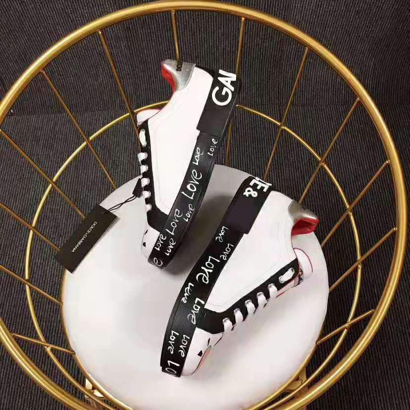 Close-up of red heart print detail on Dolce Gabbana D&G Portofino Sneakers