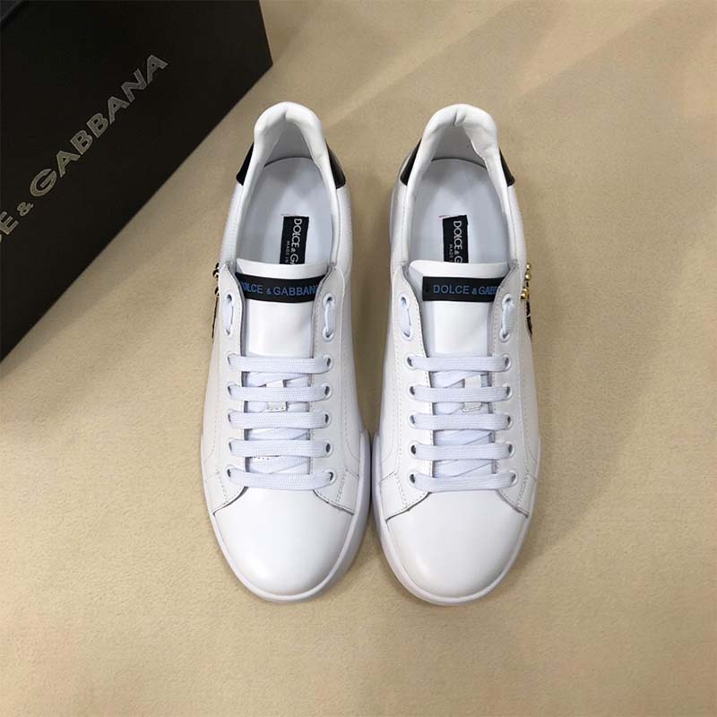 Top angle showing lace closure on Dolce Gabbana D&G Calfskin Portofino Sneakers