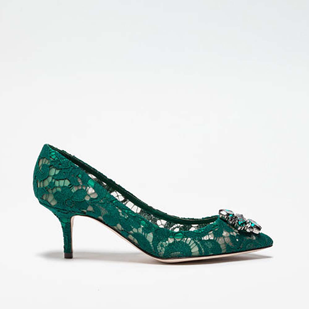 Side profile of Dolce Gabbana D&G Women Shoes Pump in green lace