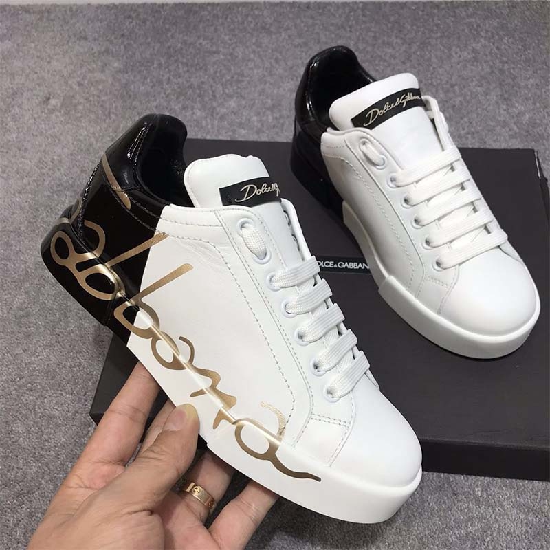 Top view showing lace-up detail on Dolce Gabbana D&G Women Shoes Zapatillas Portofino De Piel-Black
