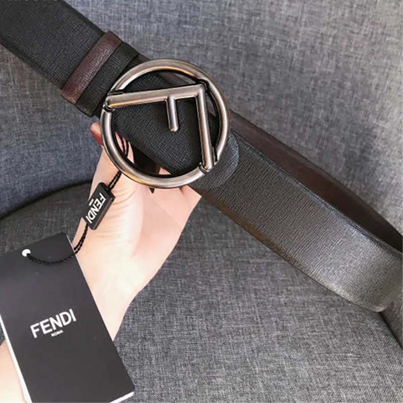 Side angle showing belt texture and stitching on Fendi Men Leather Belt