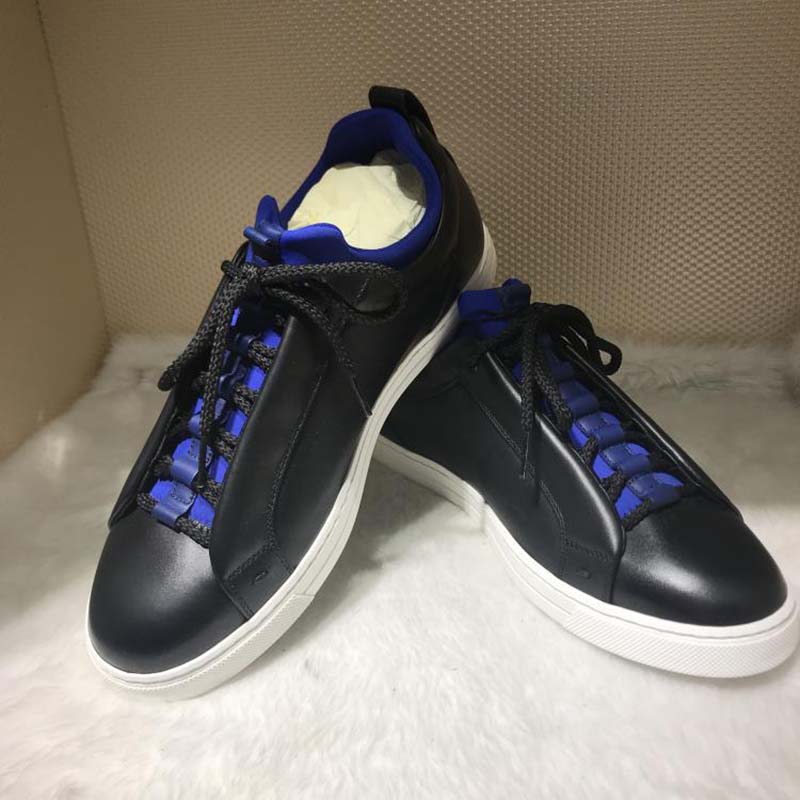 Top view of Fendi Men Black Leather Sneakers Shoes Black with lace details