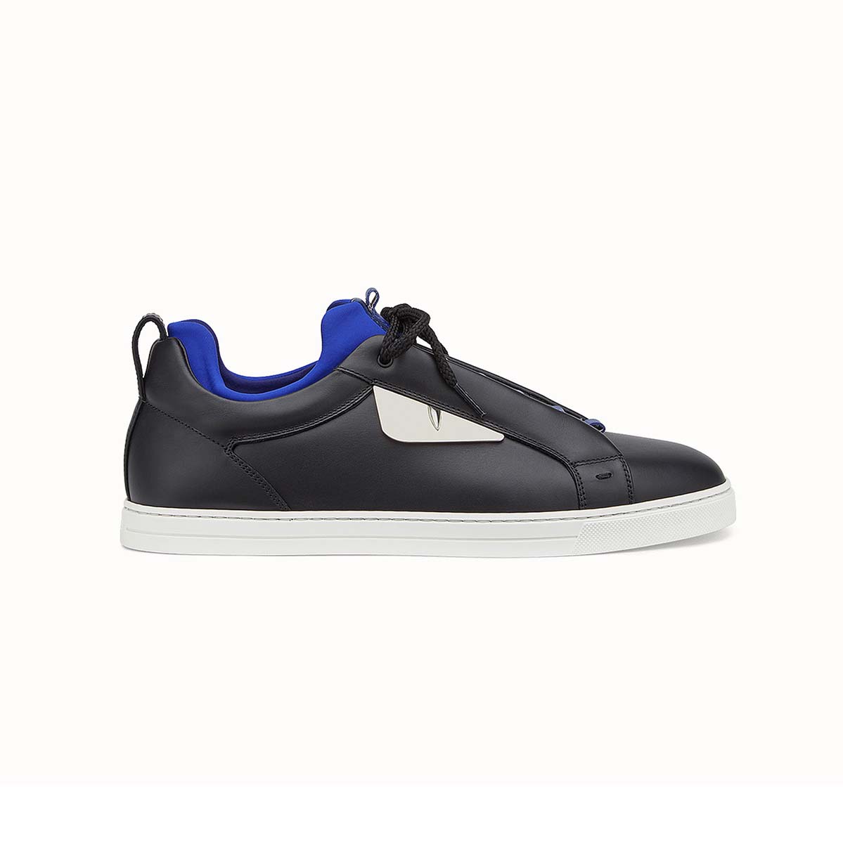 Side view of Fendi Men Black Leather Sneakers Shoes Black showcasing sleek silhouette