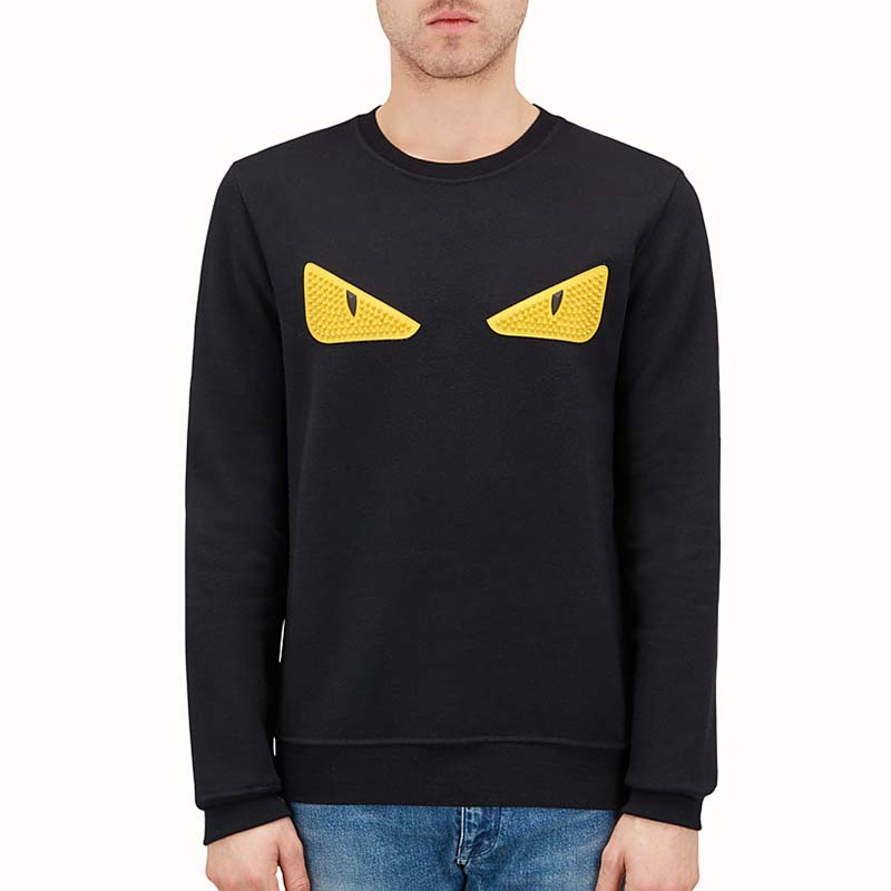 Front view of Fendi Men Black Wool and Cotton Sweatshirt