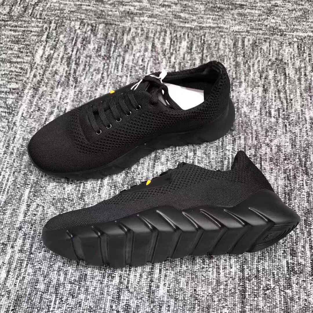 Overhead view of Fendi Men Fabric Running Shoes-Black highlighting lace-up details