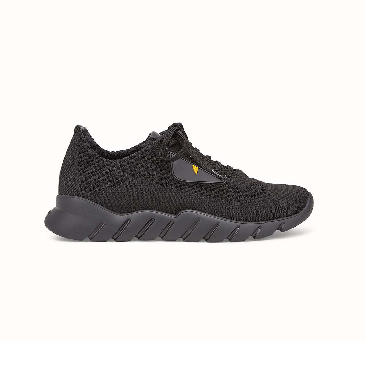 Side profile of Fendi Men Fabric Running Shoes-Black showing sleek silhouette