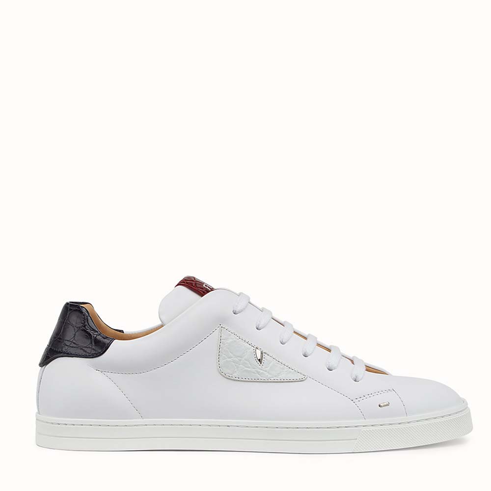Side view of Fendi Men Shoes Sneakers White Leather Low-Tops