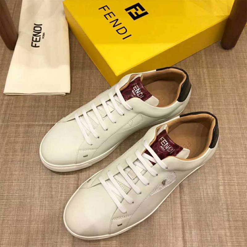 Top angle showing Fendi logo details on White Leather Low-Tops sneakers