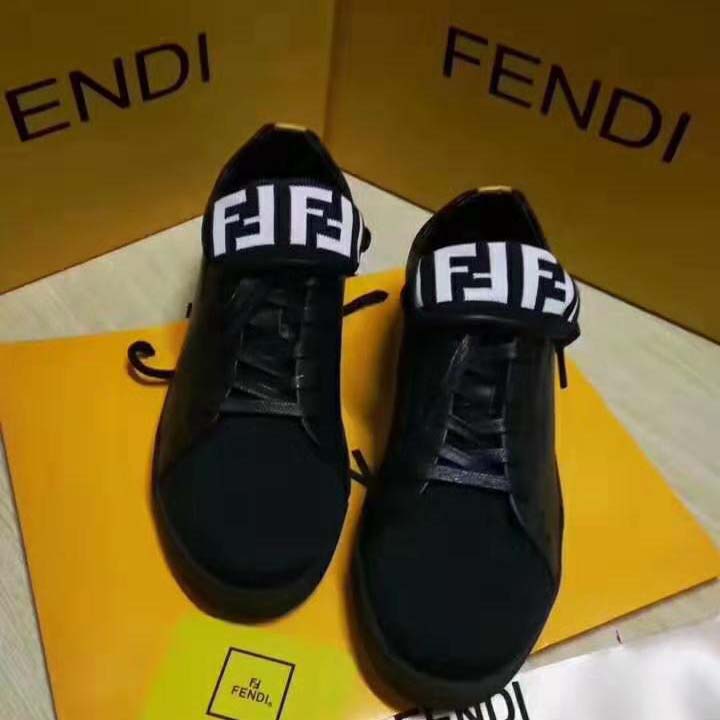 Close-up on leather and mesh texture of Fendi Men Sneakers