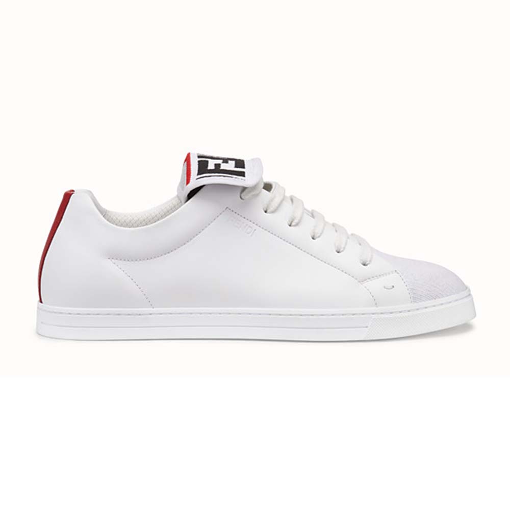 Side view of Fendi Men Sneakers Mesh and Leather Low-Tops-White