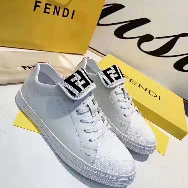 Top angle showing lace detail on Fendi Men Sneakers Mesh and Leather
