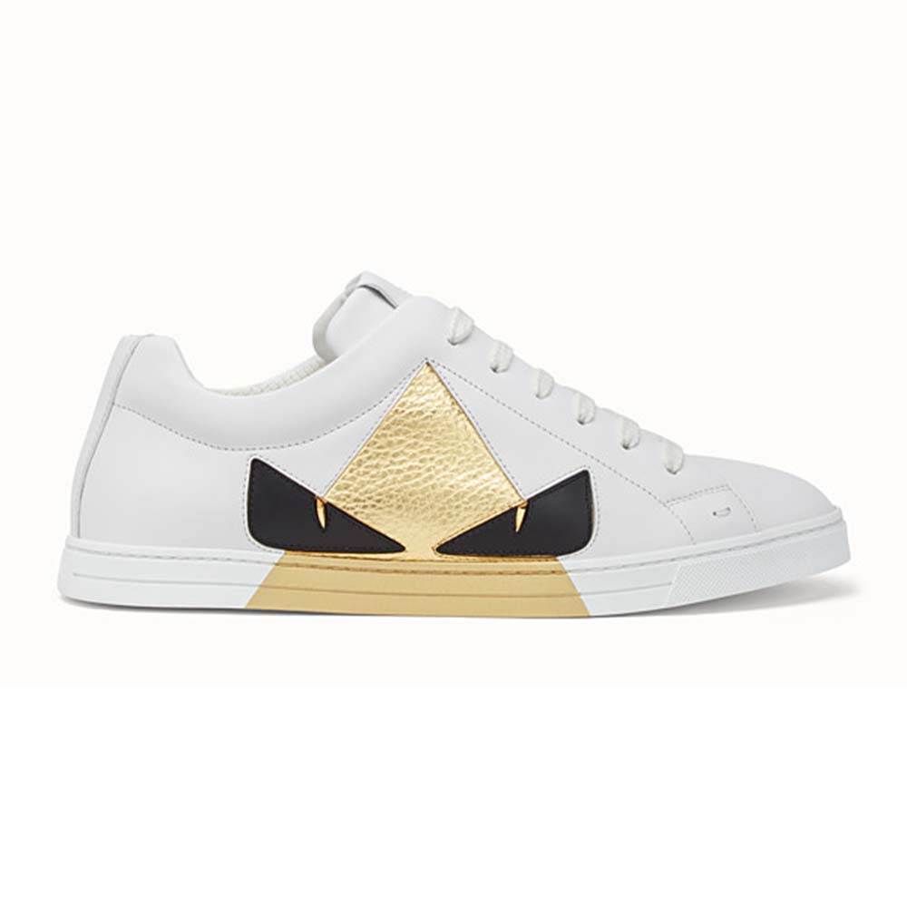 Side profile of Fendi Men Sneakers White Leather Low-Tops on white background