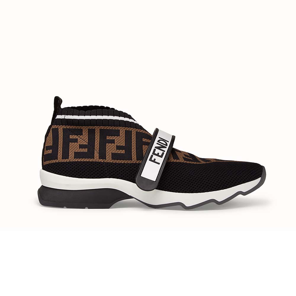 Side view of Fendi Unisex Shoes Black Fabric Sneakers showing silhouette