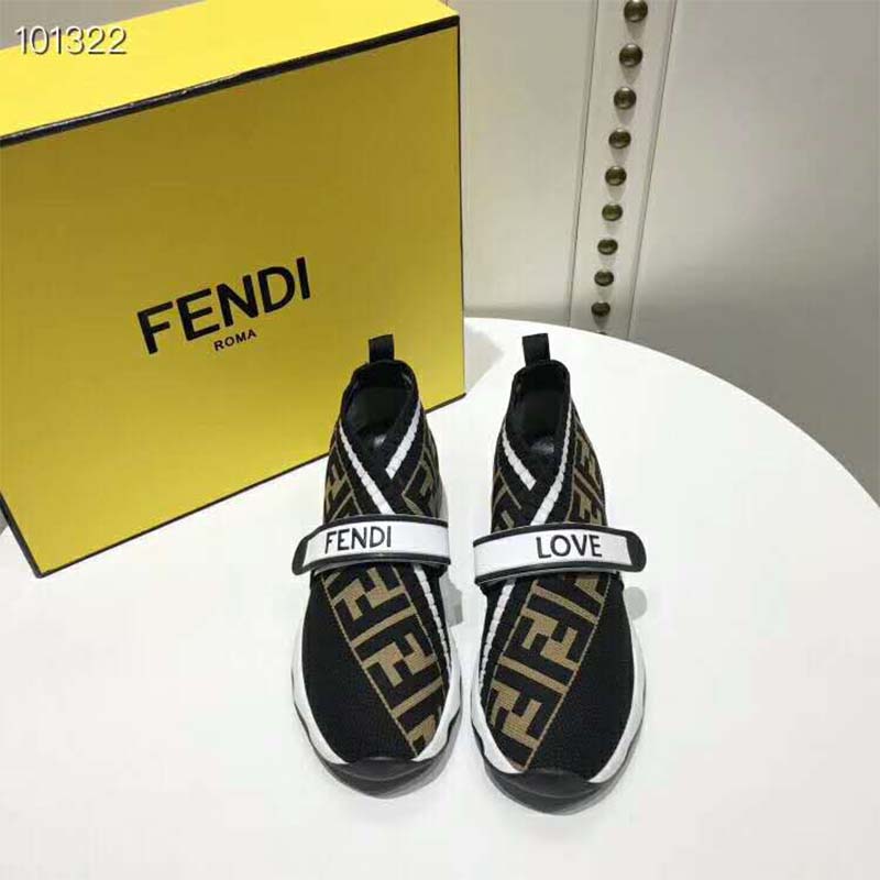Close-up of black fabric and branded hardware on Fendi Unisex Sneakers