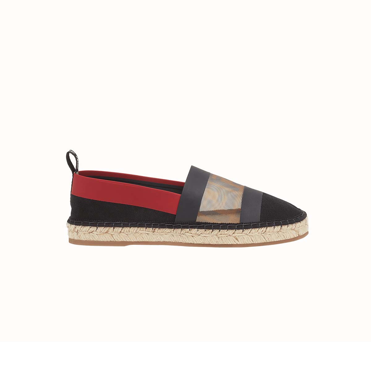 Side view of Fendi Women Black Canvas Espadrilles Shoes Black showing silhouette