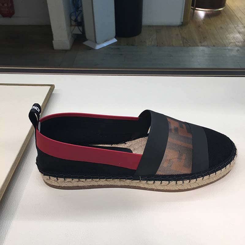 Top-down view of Fendi Women Black Canvas Espadrilles Shoes Black slip-on style
