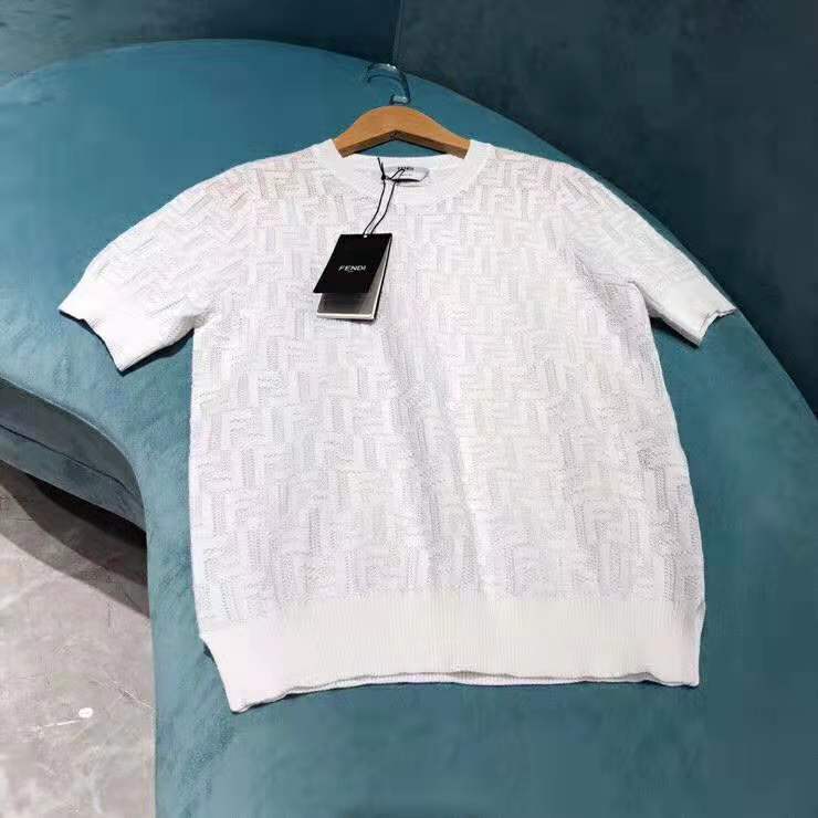 Side angle showing relaxed fit of Fendi Women JUMPER White Cotton Jumper