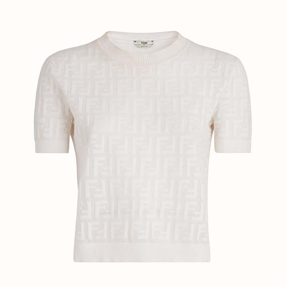 Front view of Fendi Women JUMPER White Cotton Jumper on model