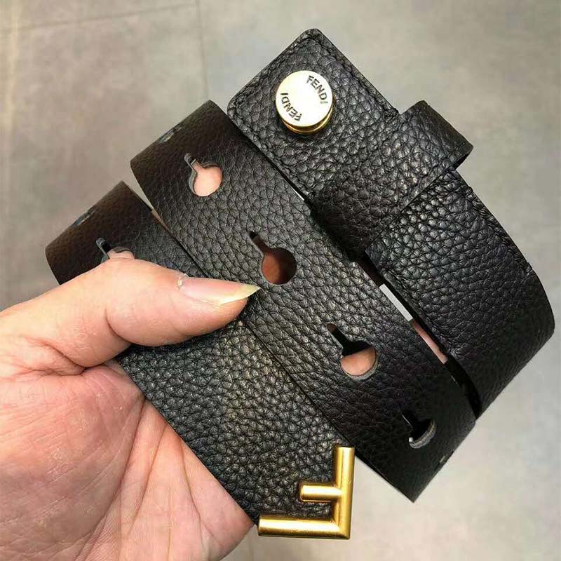 Side angle showing length and tie detail of Fendi Women Long Tie Belt black