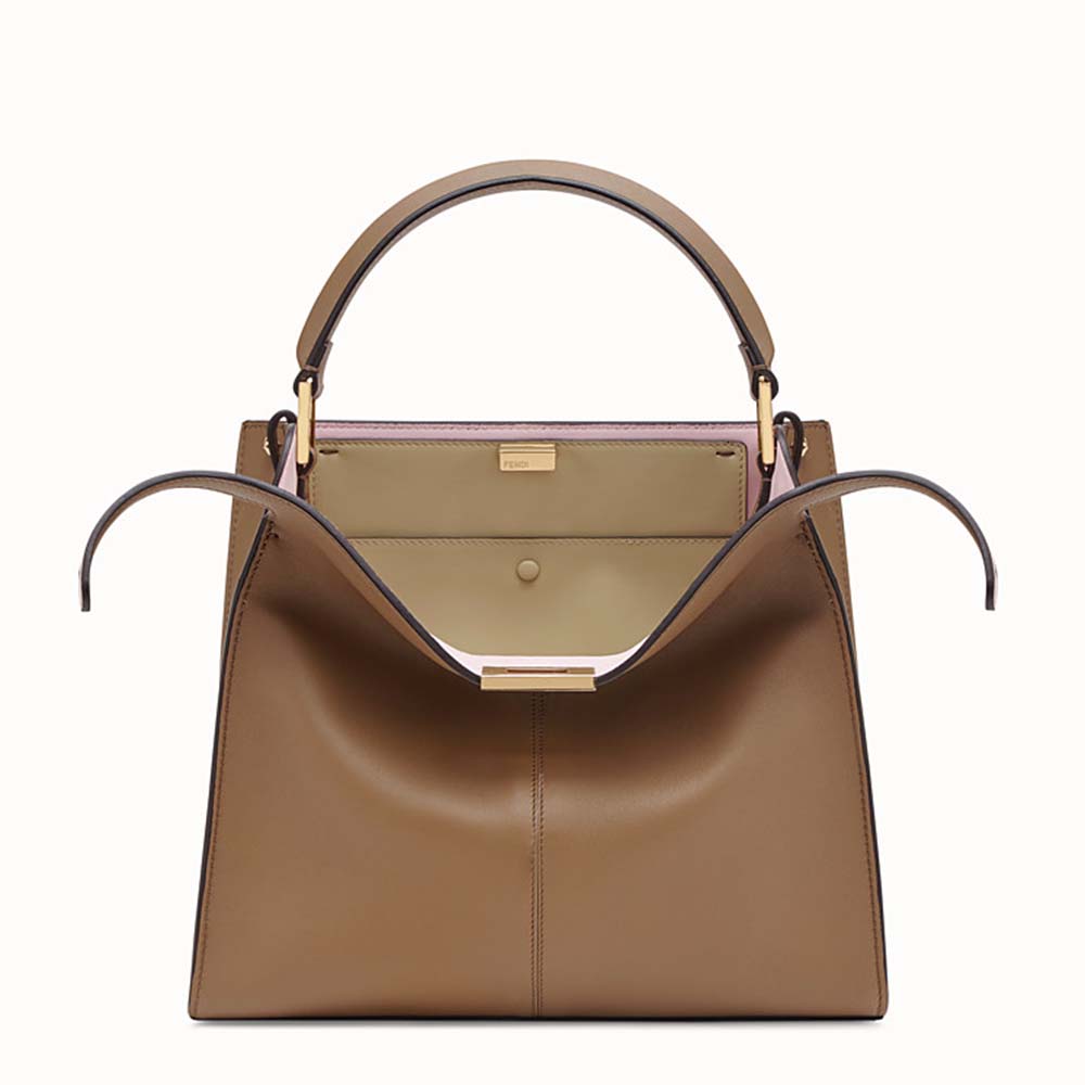 Front angle of Fendi Women Peekaboo X-Lite Regular-Brown shoulder bag