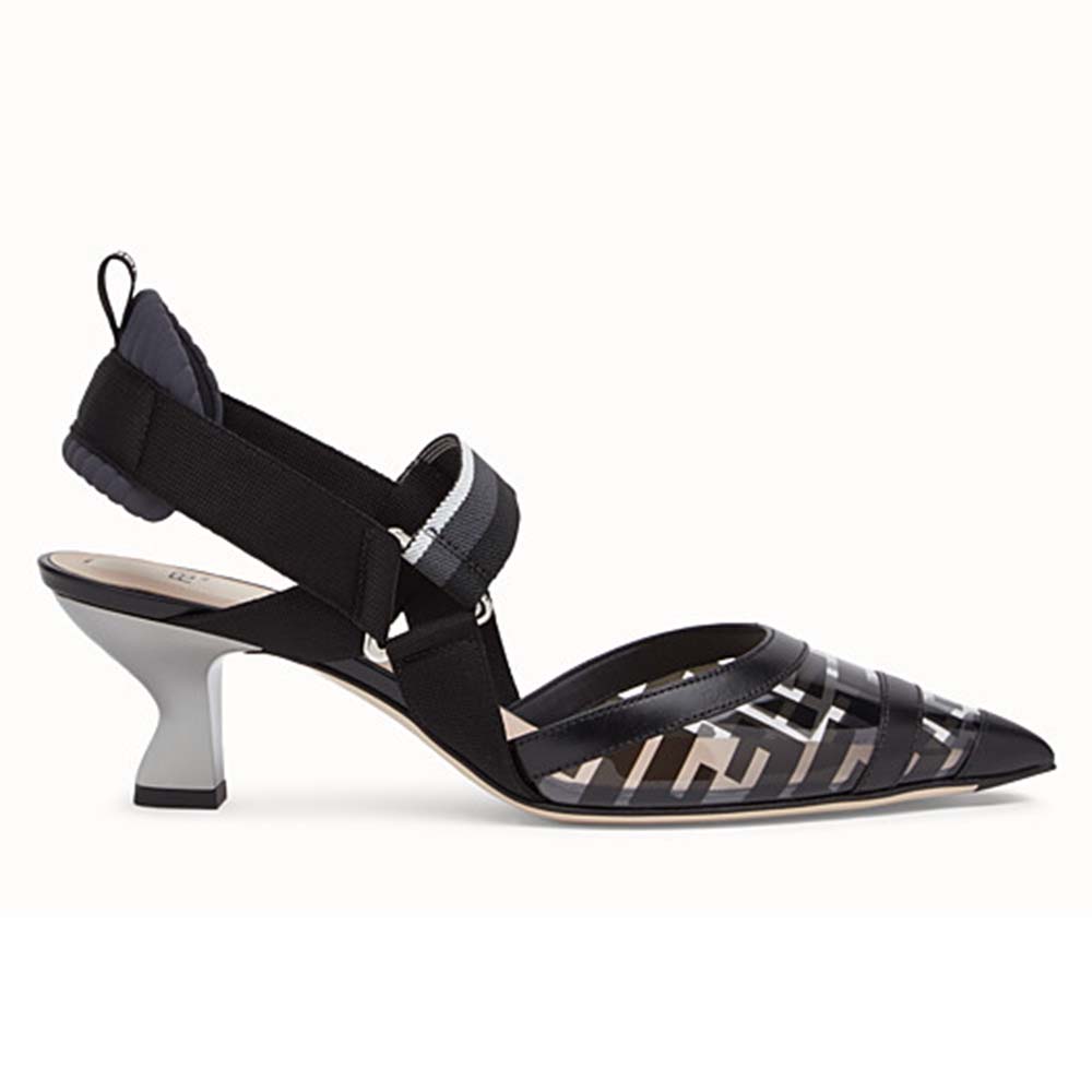 Side view of Fendi Women PUMPS Slingbacks in PU and Leather Middle Heel-Black