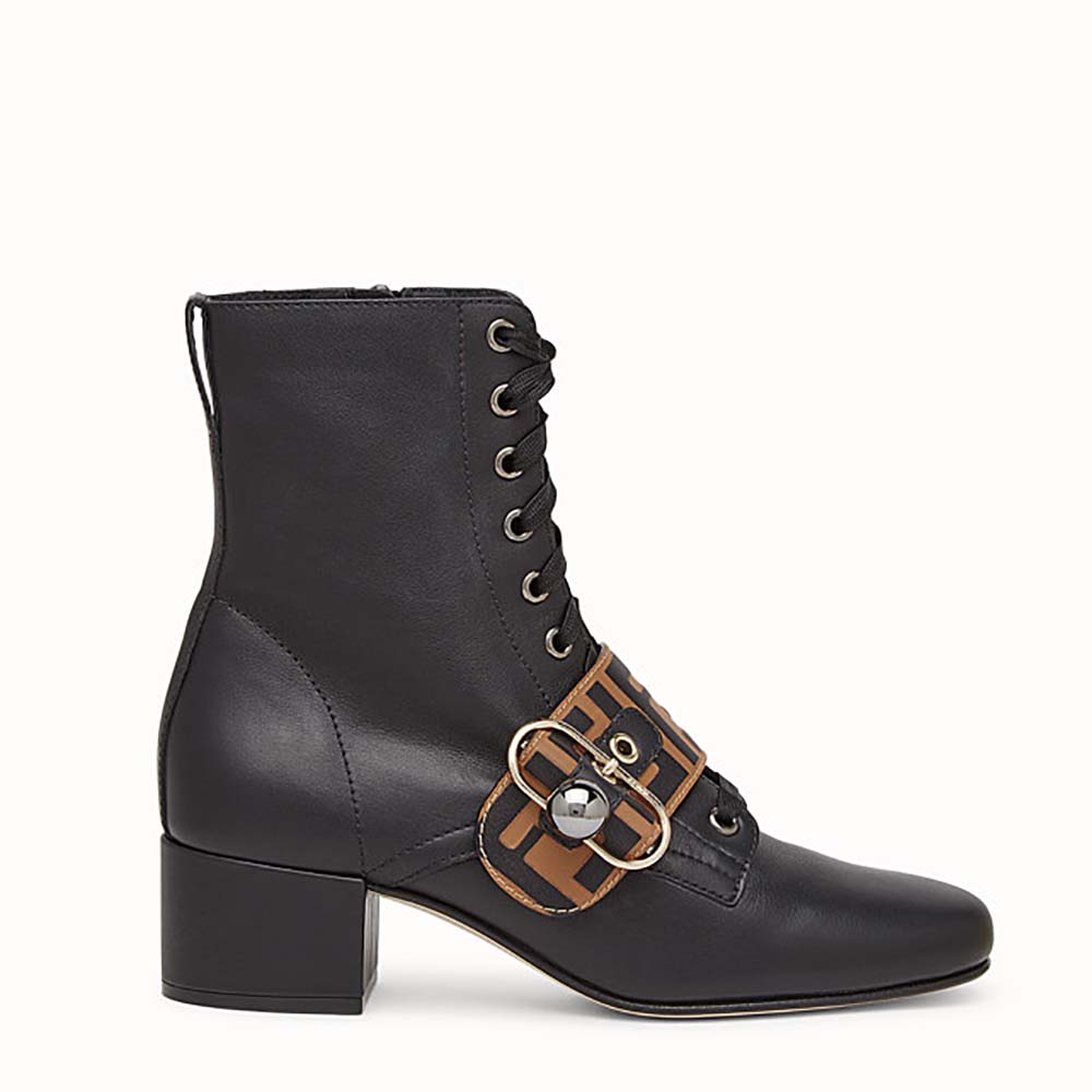 Side profile of Fendi Women Shoes Ankle Boots in Calf Leather-Black