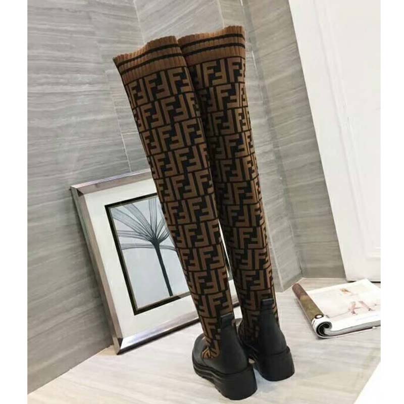 Fendi Women Shoes Black Leather Thigh-High Boots - image 4
