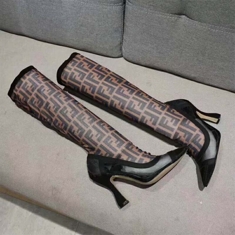 Fendi Women Shoes Black Technical Mesh Boots - image 5