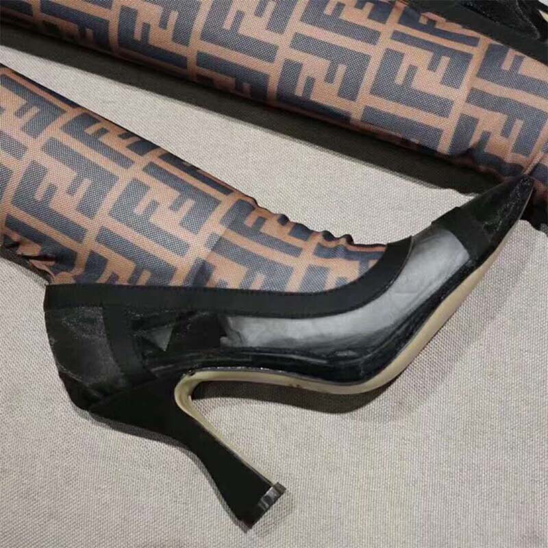 Fendi Women Shoes Black Technical Mesh Boots - image 7