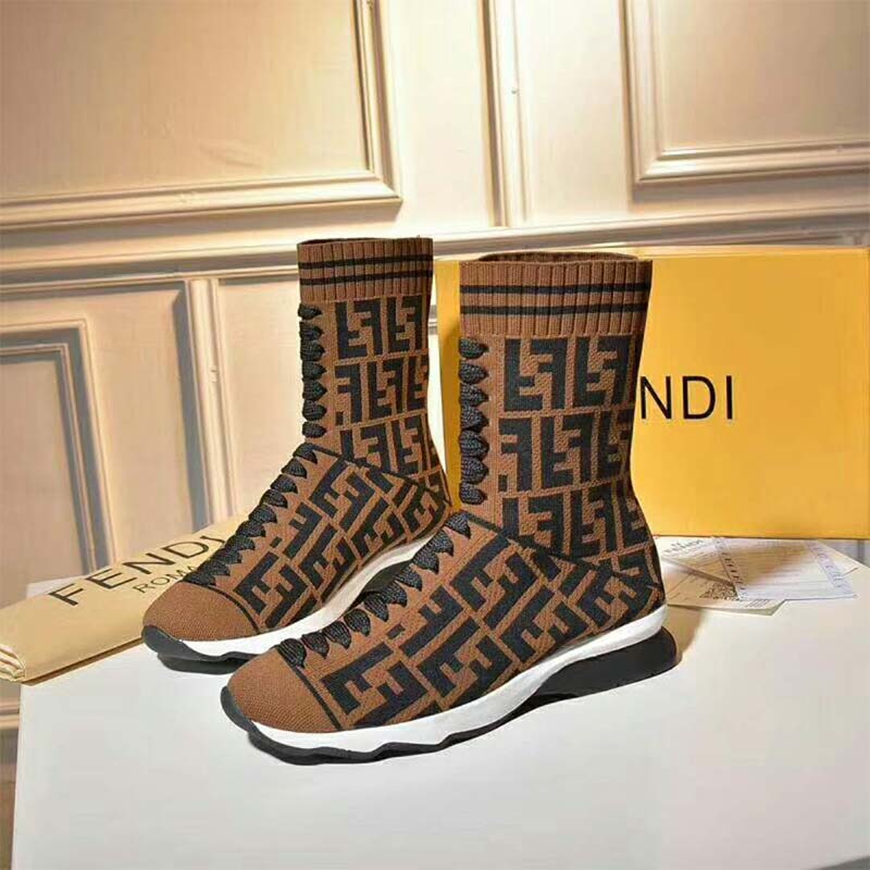 Top view showing multicolor fabric texture on Fendi sneaker boots