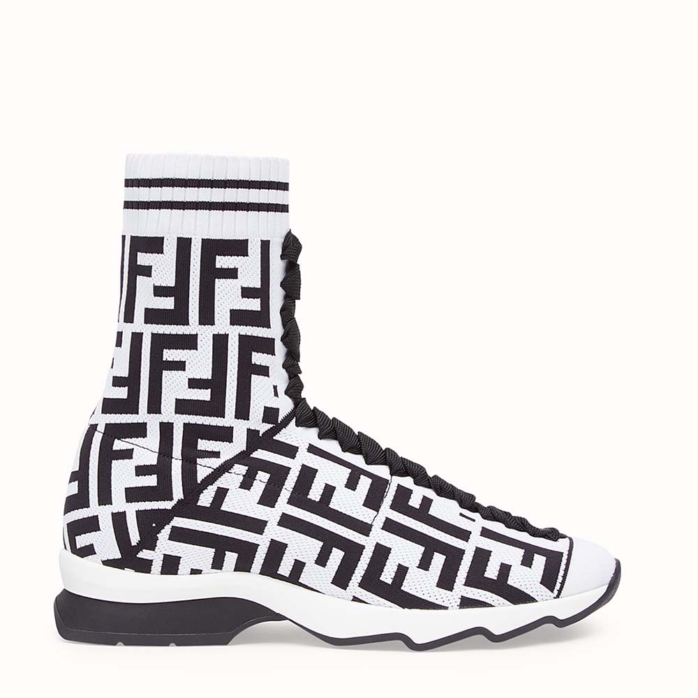 Side angle of Fendi Women Shoes Multicolor Fabric Sneaker Boots-White