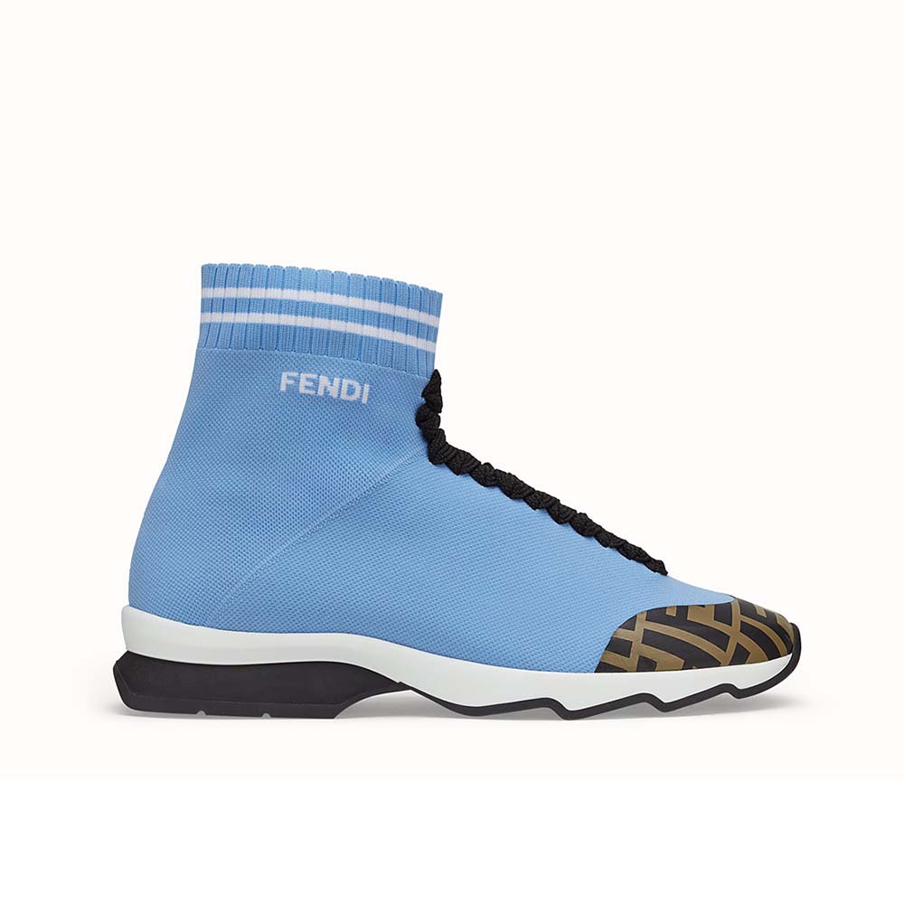 Side view of Fendi Women Shoes Pale Fabric Sneaker Boots-Blue