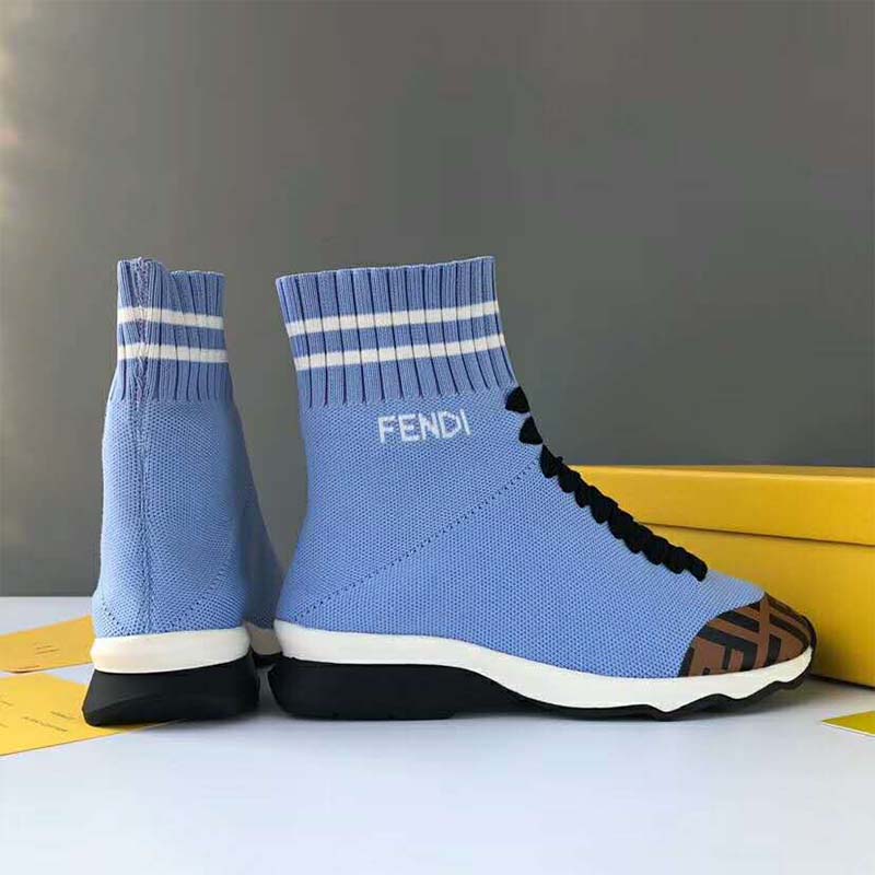 Top view showing fabric texture on Fendi Women Shoes Pale Fabric Sneaker Boots-Blue