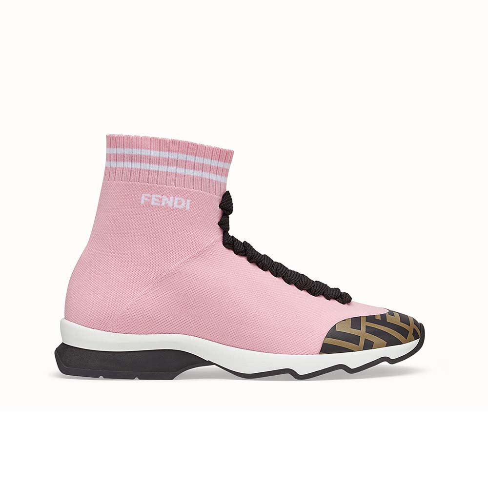 Side view of Fendi Women Shoes Pale Fabric Sneaker Boots-Pink showing silhouette