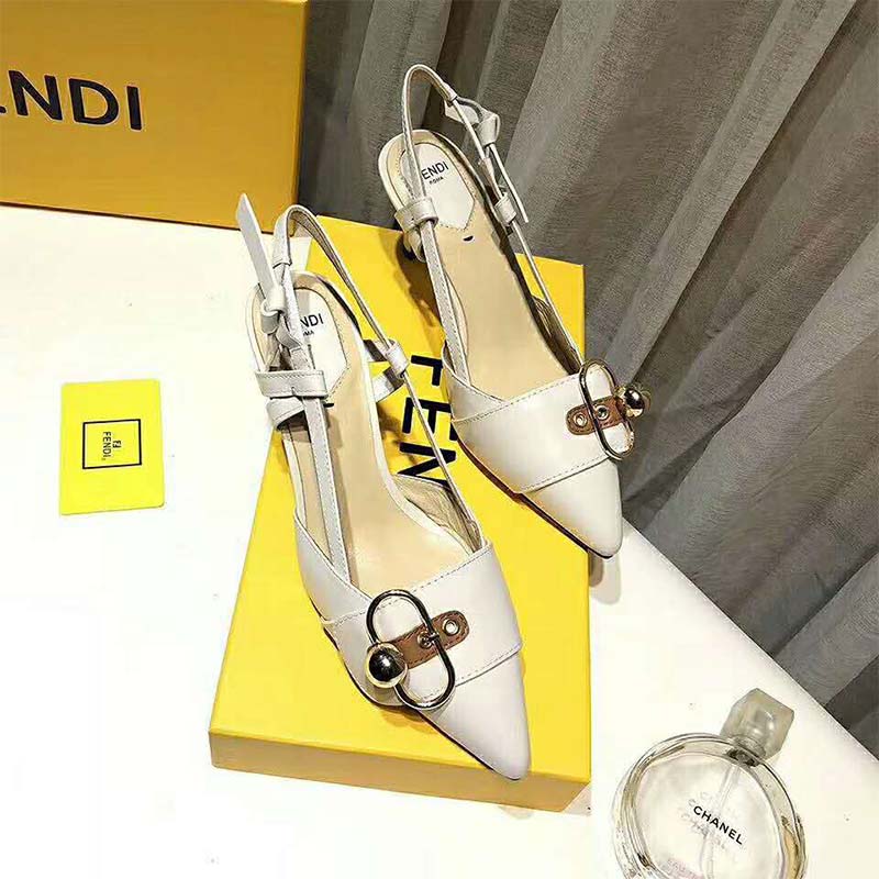 Rear angle showing adjustable slingback strap on Fendi pumps
