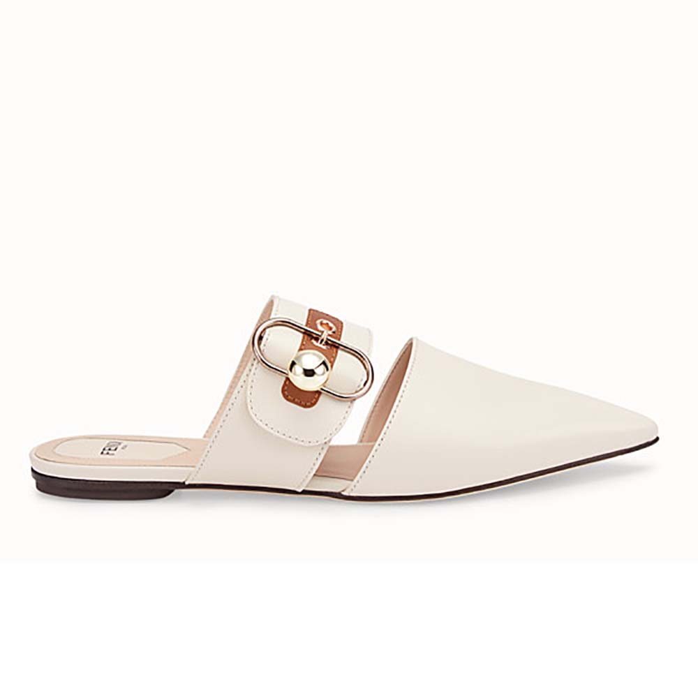 Side view of Fendi Women Shoes Sabots White Leather Slingbacks