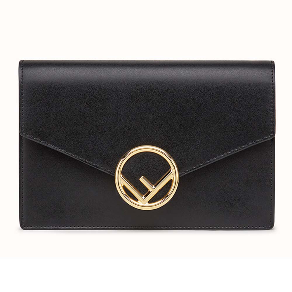 Front view of Fendi Women Wallet on Chain Black Leather Mini-Bag