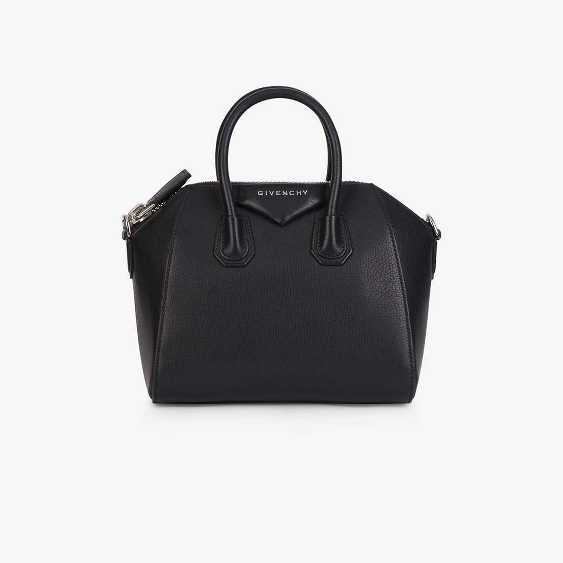 Front view of Givenchy Mini Antigona Bag in black grained leather