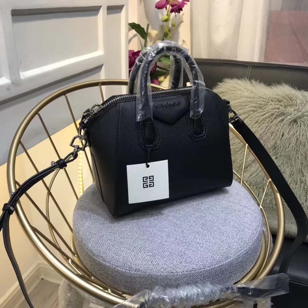 Side angle showing structured silhouette of Givenchy Mini Antigona Bag