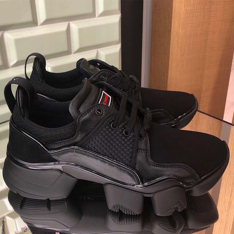 Overhead view showing black neoprene and leather contrast on Jaw Low Sneakers
