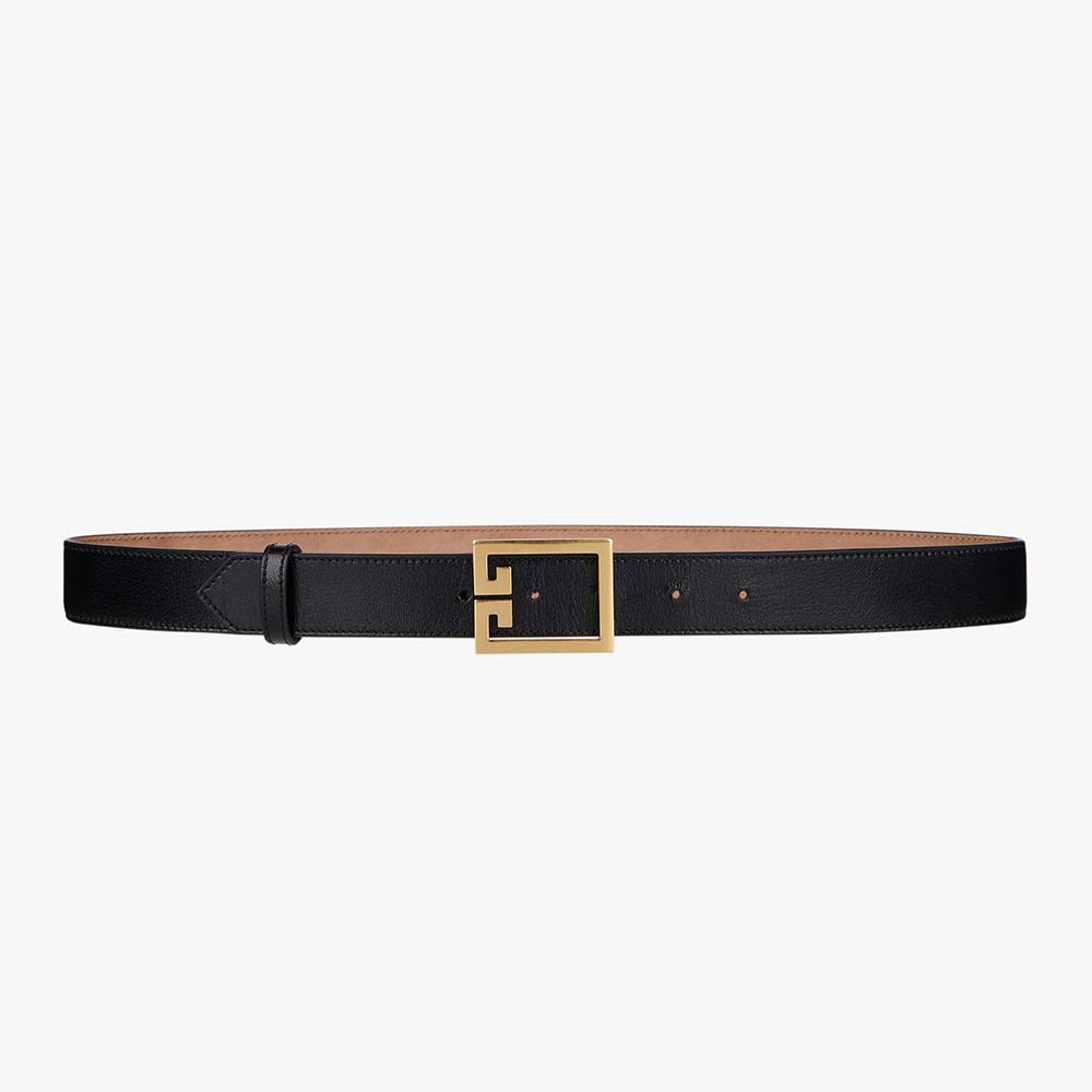Front view of Givenchy Women Double G Belt in Leather-Black with buckle