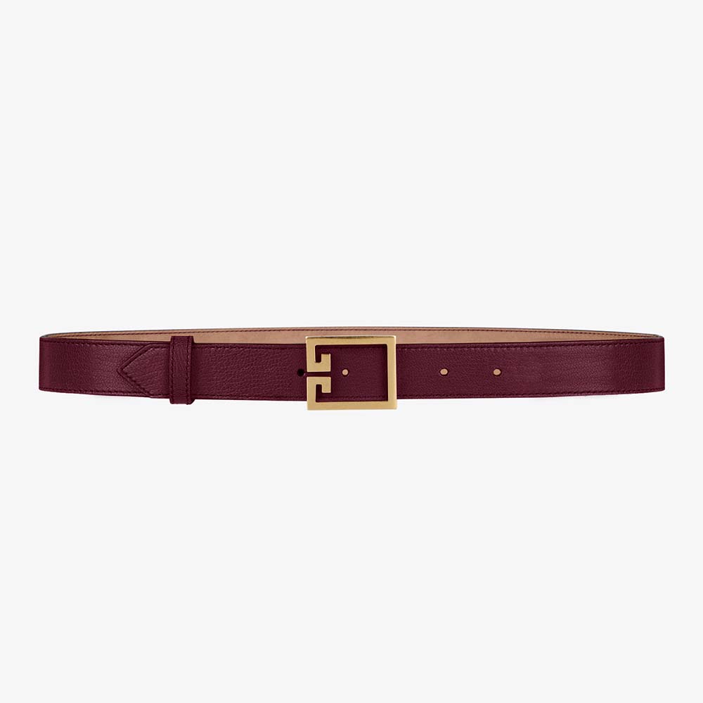 Front view of Givenchy Women Double G Belt in Leather-Maroon with buckle
