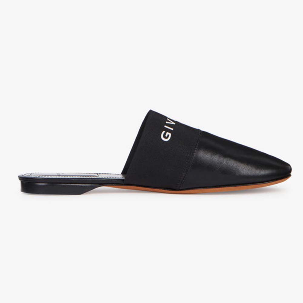 Side view of Givenchy Women Givenchy Paris Flat Mules in Leather-Black