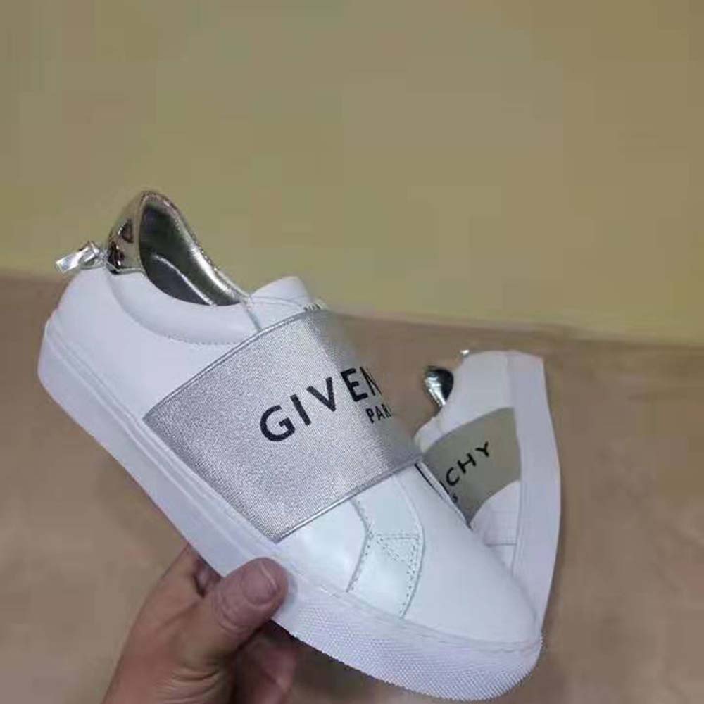 Givenchy Women Givenchy Paris Metallized Strap Sneakers in Leather-Silver - image 4