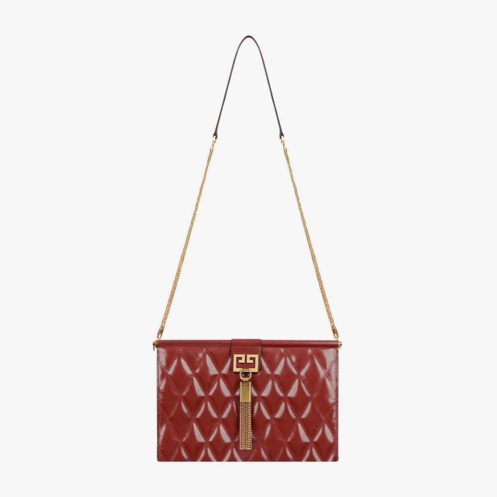 Front view of Givenchy Women Medium Gem Bag In Diamond Quilted Leather-Orange
