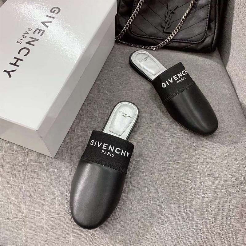 Top view of Givenchy Women Shoes Givenchy Paris Flat Mules revealing silhouette