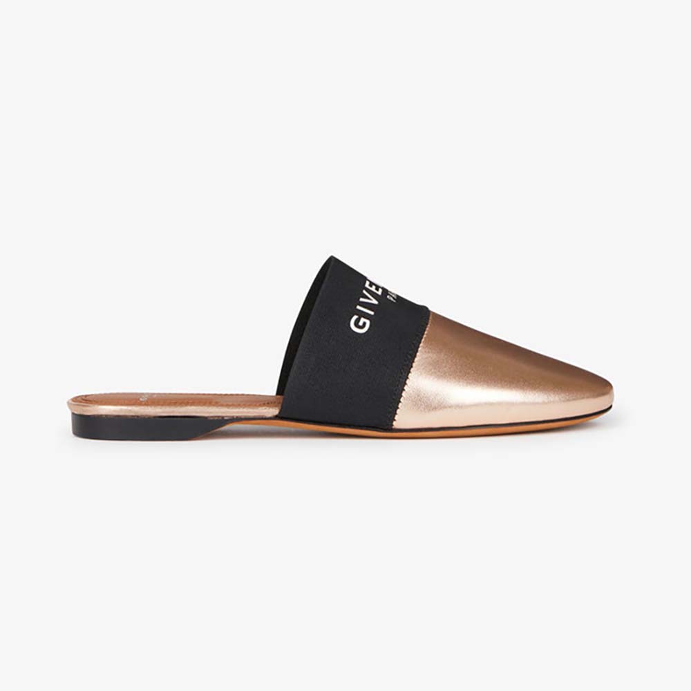 Side view of Givenchy Women Shoes Givenchy Paris Leather Mules-Gold showing sleek silhouette