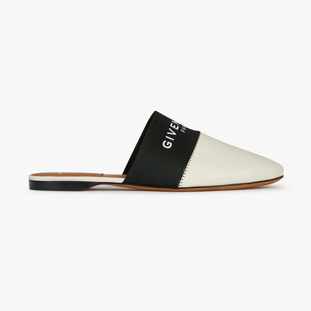 Side view of Givenchy Women Shoes Givenchy Paris Leather Mules-White