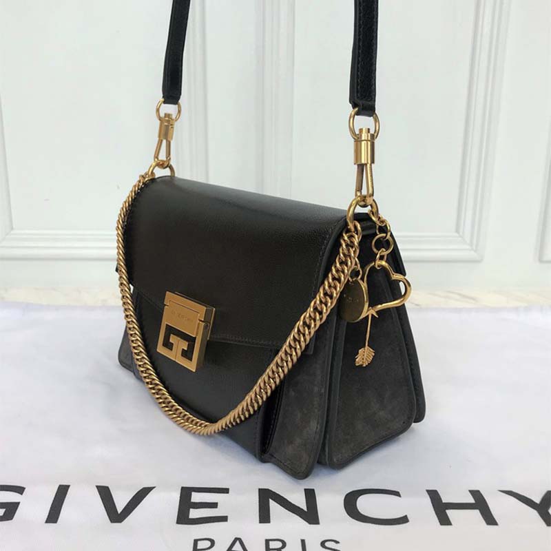 Side angle showing texture contrast on Givenchy Women Small Gv3 Bag