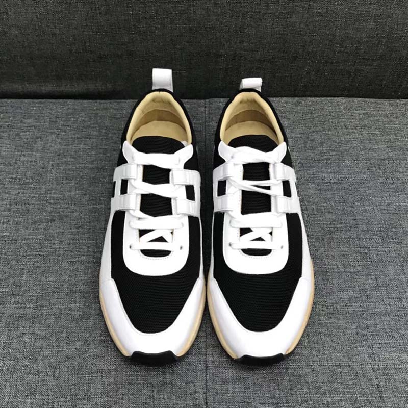 Top-down view of Hermes Men Partner Sneaker Shoes Black lace-up closure
